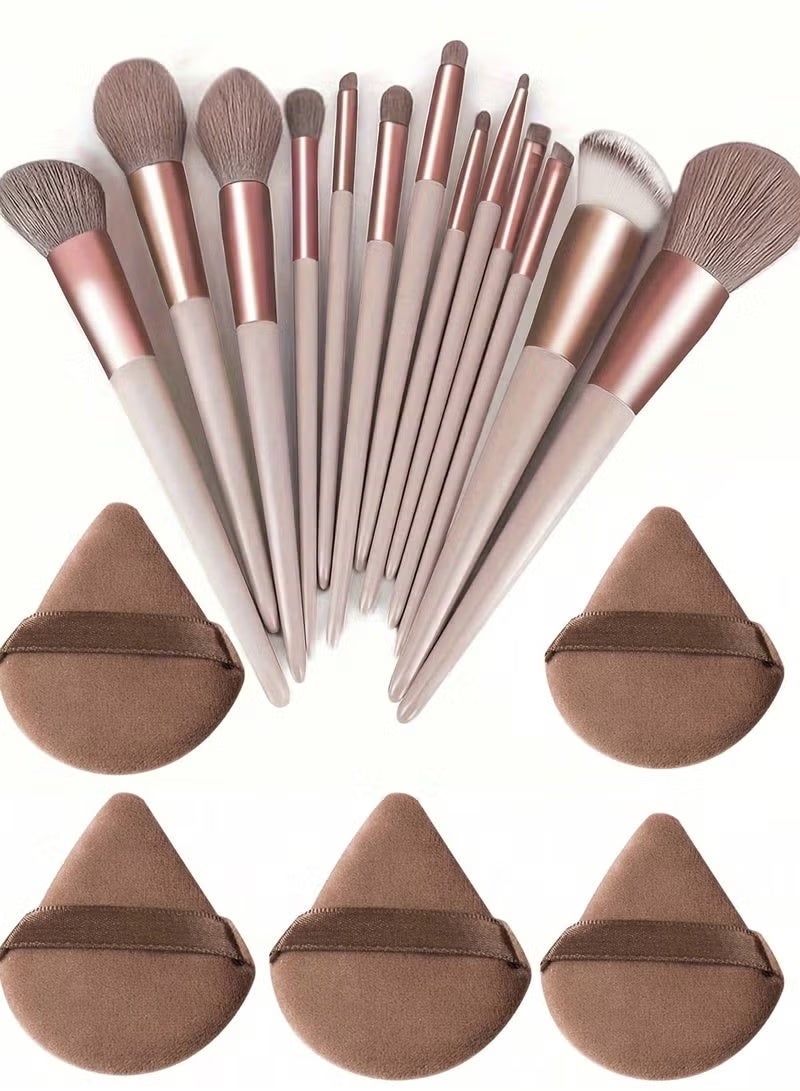 شي إن طقم فرش مكياج تجميل فاخرة – 13 فرشاة احترافية مع 5 بيوتي بلندر لتوزيع البودرة والآيشادو والكونتور متعدد الألوان - Image 1